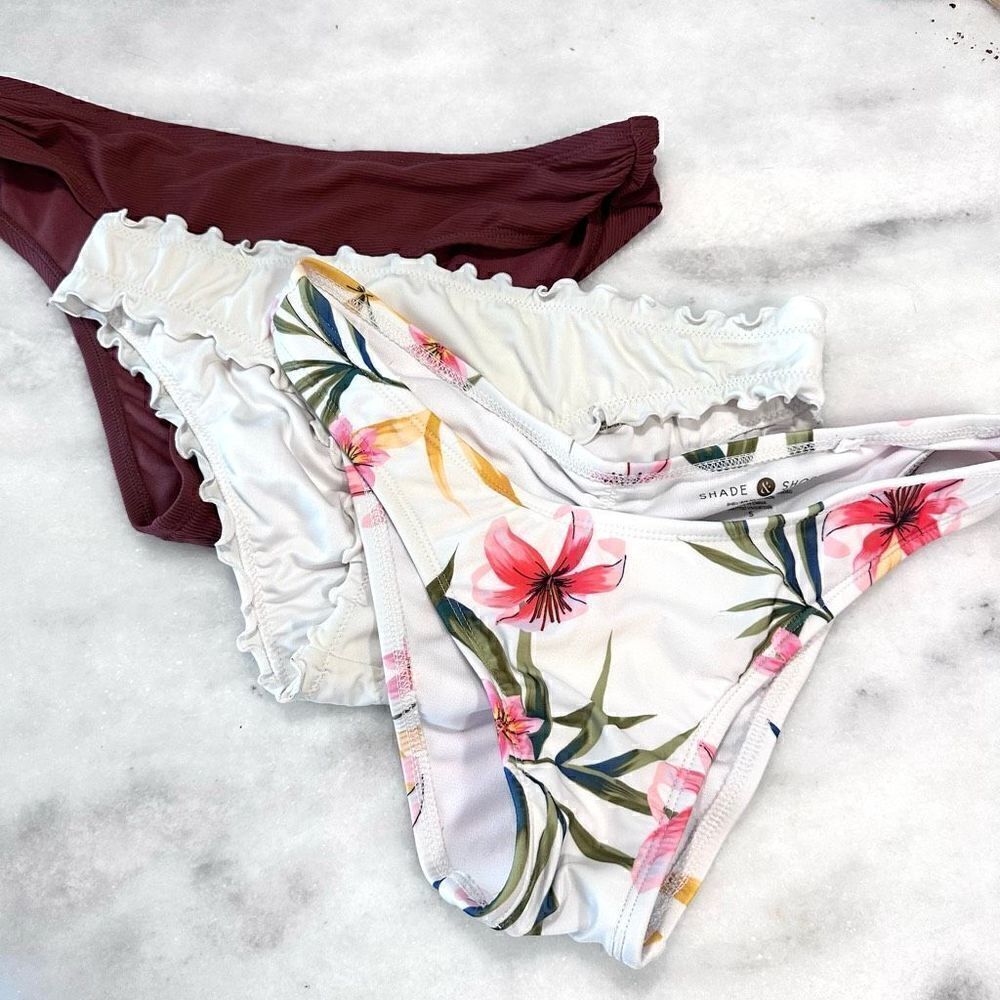 Shade & Shore Women's Summer Bikini Bottom 3 Piece Bundled Multi Design Small